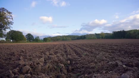 tilt upwards of ploughed field in autumn