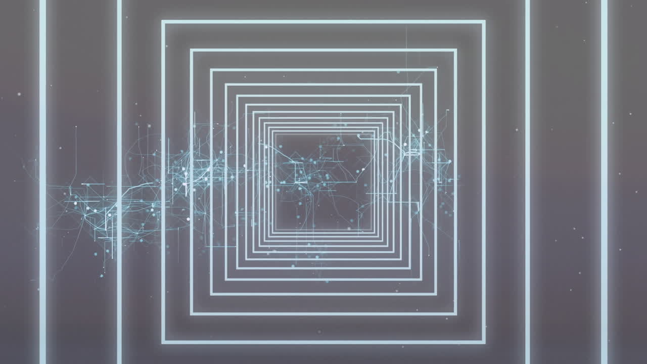 анимация неонового светящегося туннеля по сети соединений