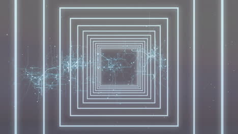 animación de un túnel de luz de neón sobre una red de conexiones
