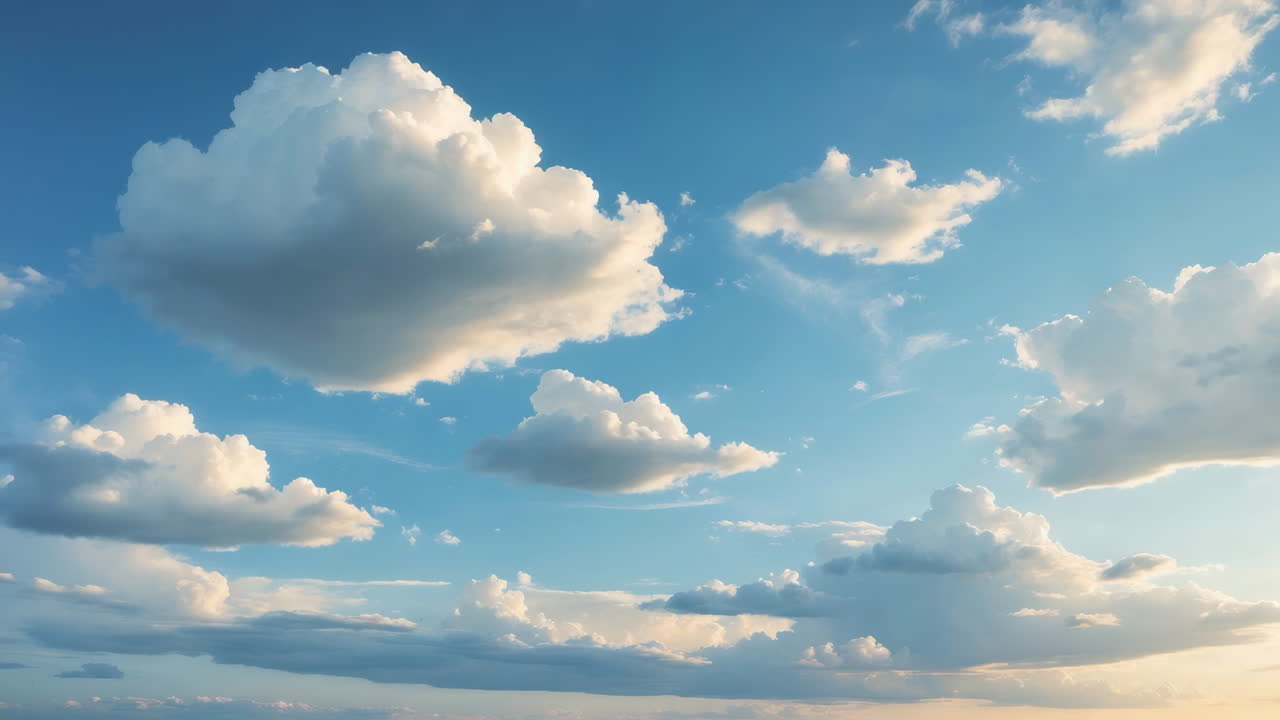 A clear blue sky with white clouds