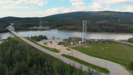 4K-Drone-Video-of-the-Trans-Alaska-Pipeline-Suspension-Bridge-over-the-Tanana-River-near-Big-Delta,-AK-during-Summer