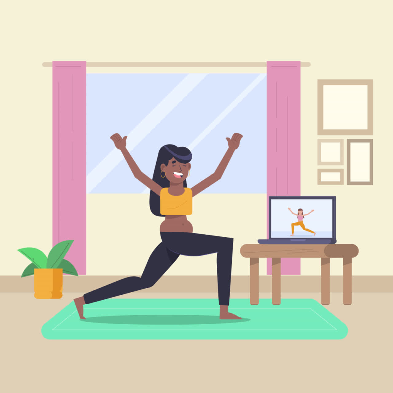 Wanita Melakukan Yoga di Rumah dengan Tutorial Online.
