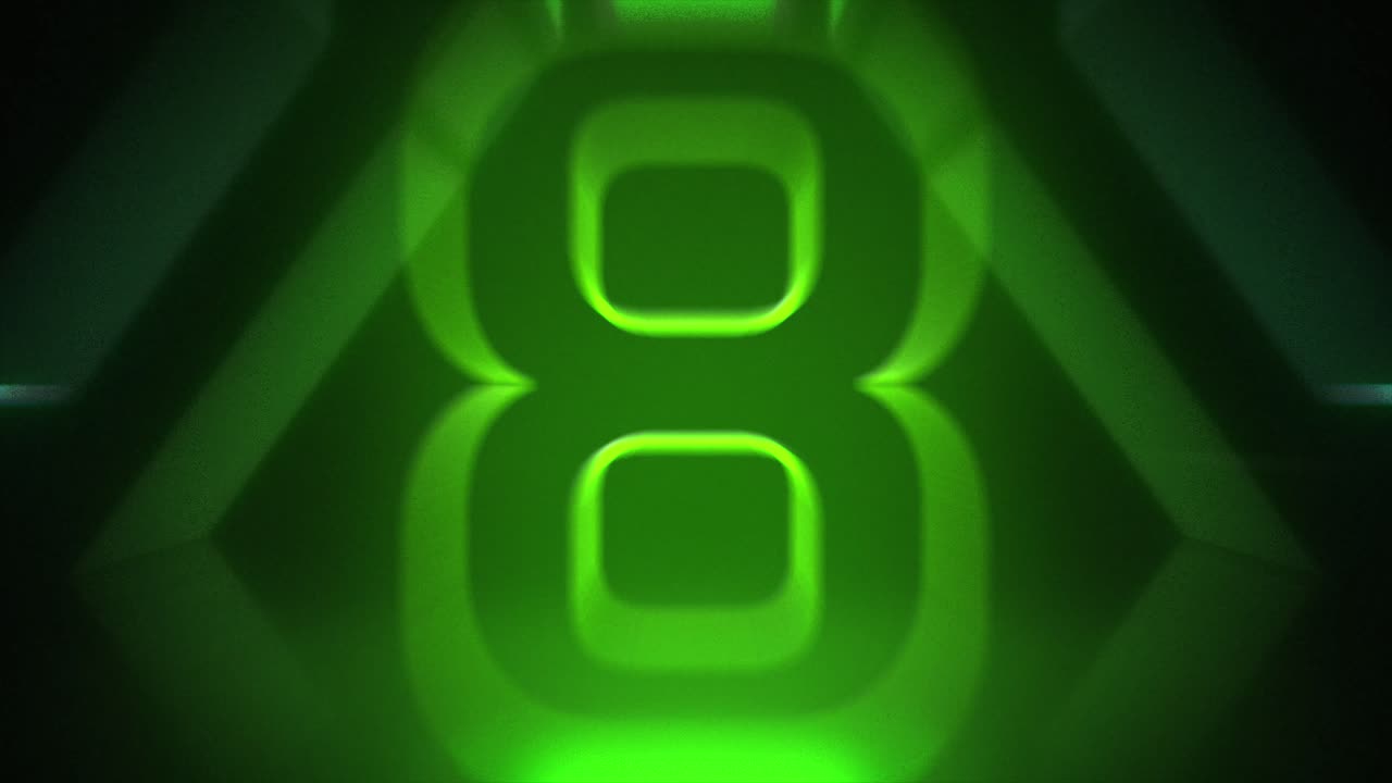 Green Yellow Triangle Neon Countdown 10 Seconds Beautiful Outline Retro Glow Light Box Color Dynamic Flying Animation Concept Background With Reflection