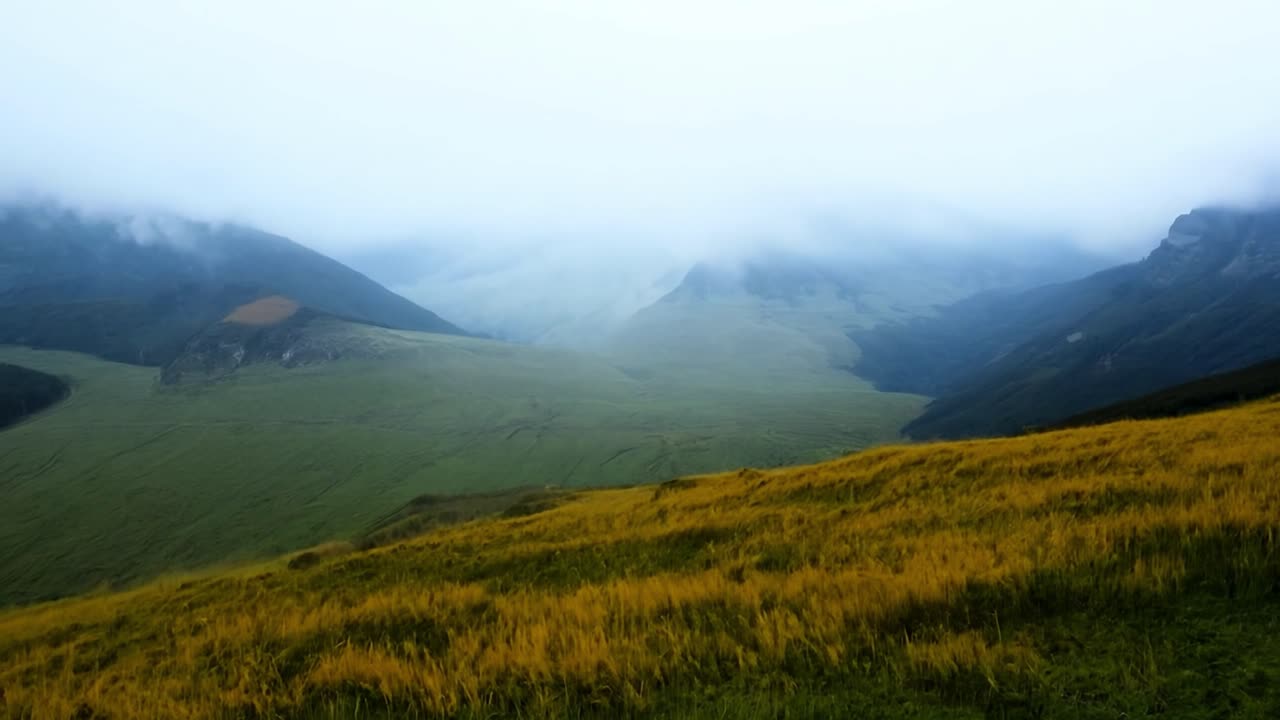 안개 가 가득 한 산악 풍경