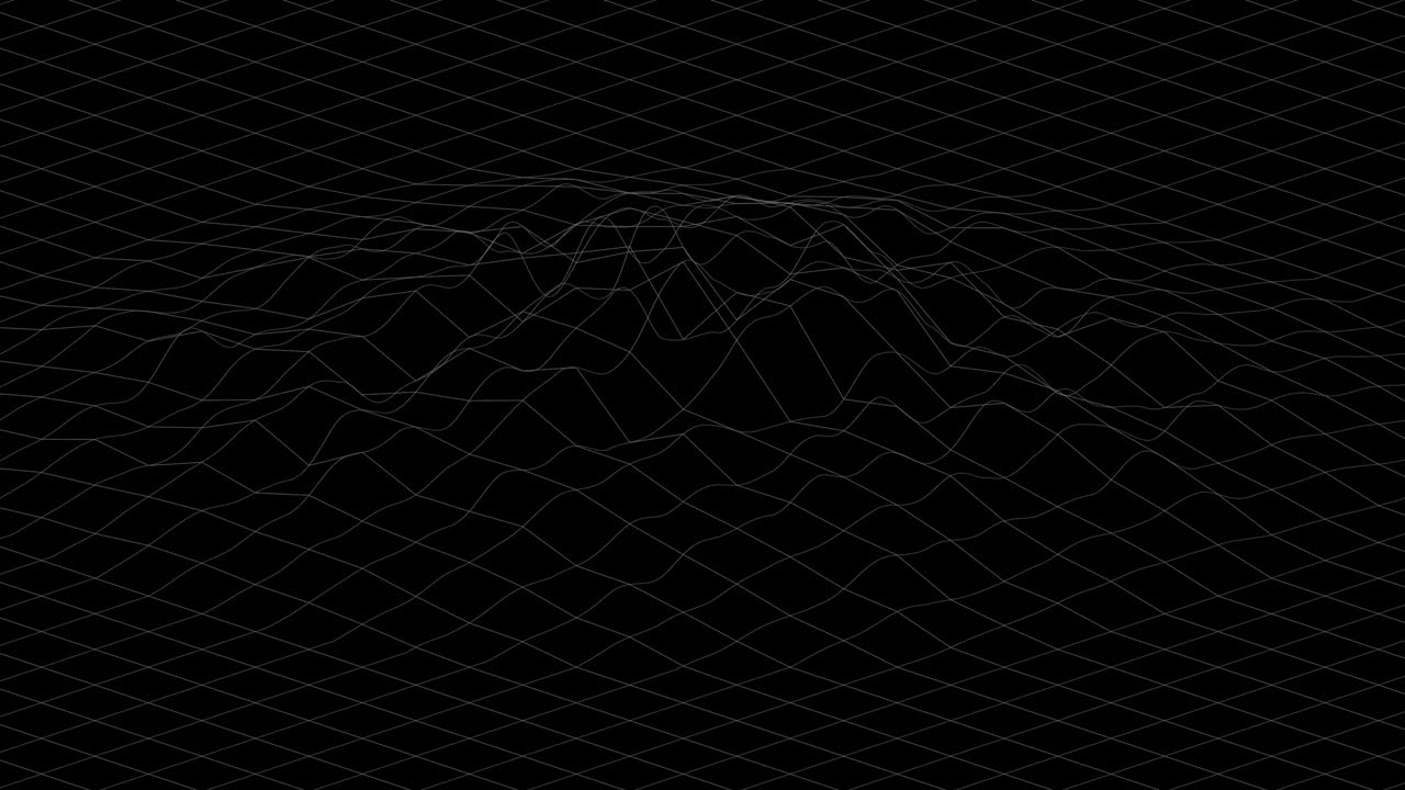 White lines forming distorted surface on black background. Abstract CG animation. 3d rendering.