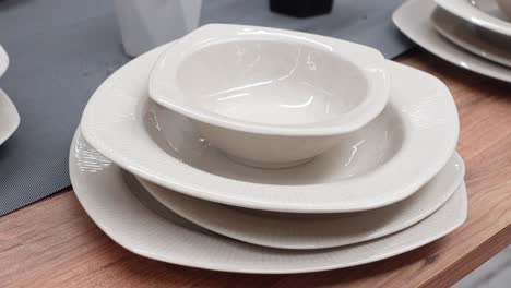 stacked white dinnerware