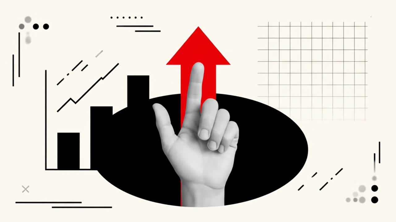 Business Growth Concept with Hand Pushing a Rising Red Arrow