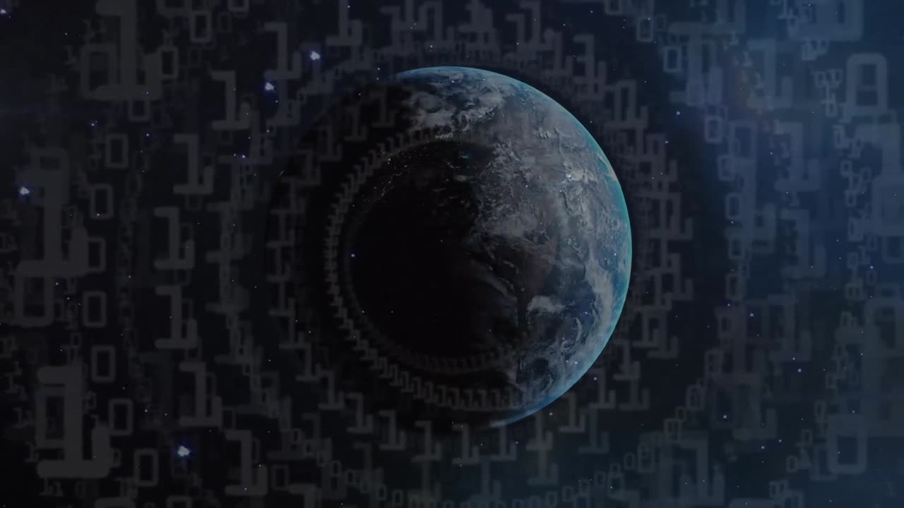 전 세계에 대한 데이터 처리 및 바이너리 코딩의 애니메이션