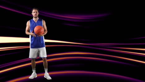 animación de un jugador de baloncesto sosteniendo la pelota sobre rastros de luz