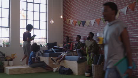 young black business people brainstorming sharing ideas friends working together on creative project colleagues enjoying relaxed office workplace