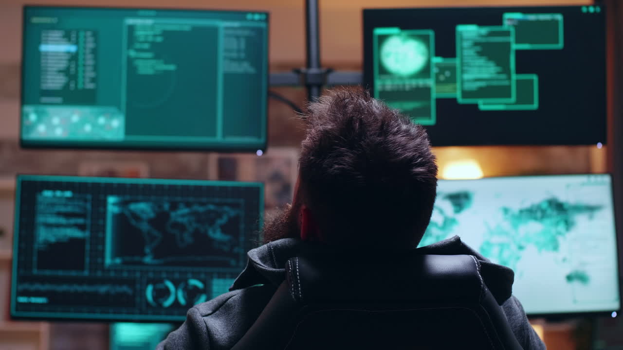 Back view dangerous and wanted cyber criminal