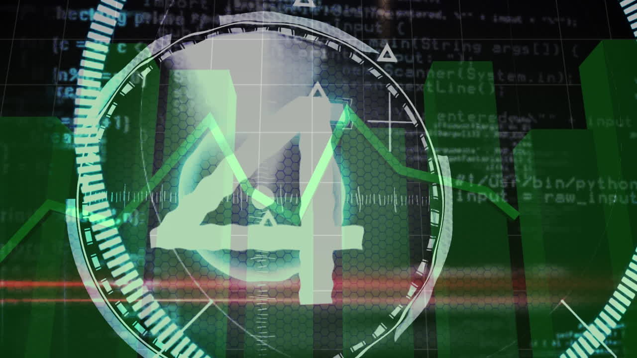 animación de conteo sobre gráficos financieros y datos en fondo verde