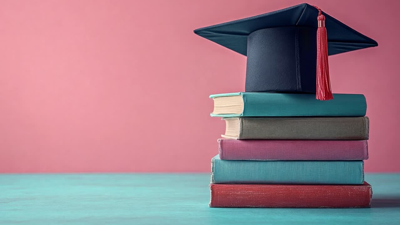 Graduation Cap on Stack of Books