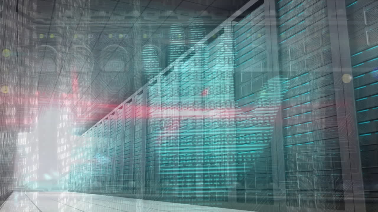 animación del procesamiento de datos en la sala de servidores