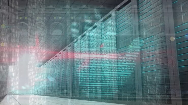 Animation of data processing over server room