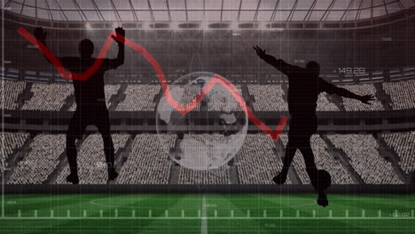 animación de gráficos y procesamiento de datos con futbolistas en estadios deportivos