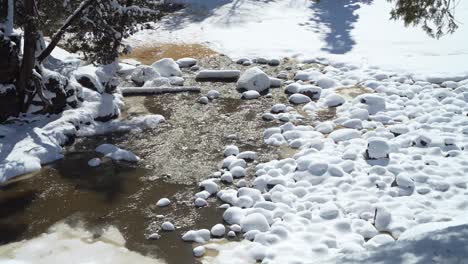 Frosty River Flowing Near Lower Falls In Gooseberry Falls State Park During Winter. Minnesota, USA. static shot