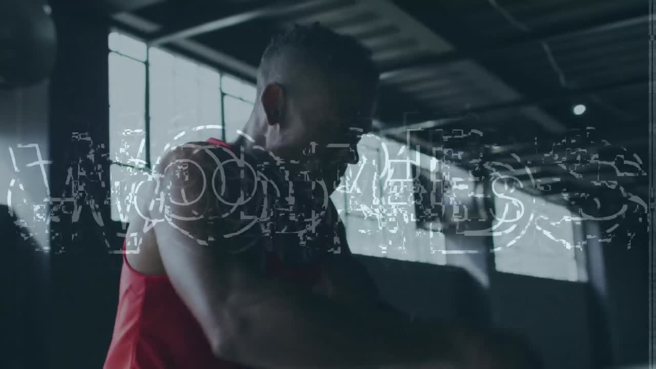 animación de buenas vibraciones texto sobre afroamericano deportista en el gimnasio