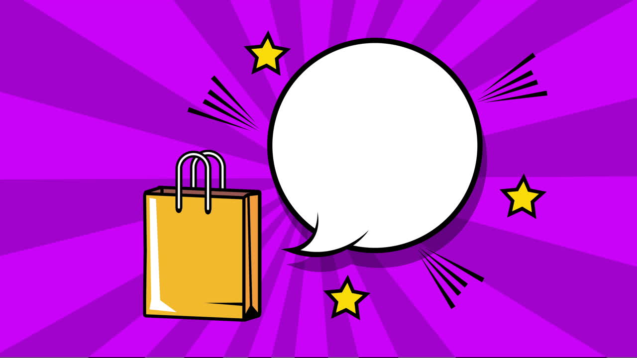 쇼핑 가방과 함께 표현 버블 팝 아트 스타일