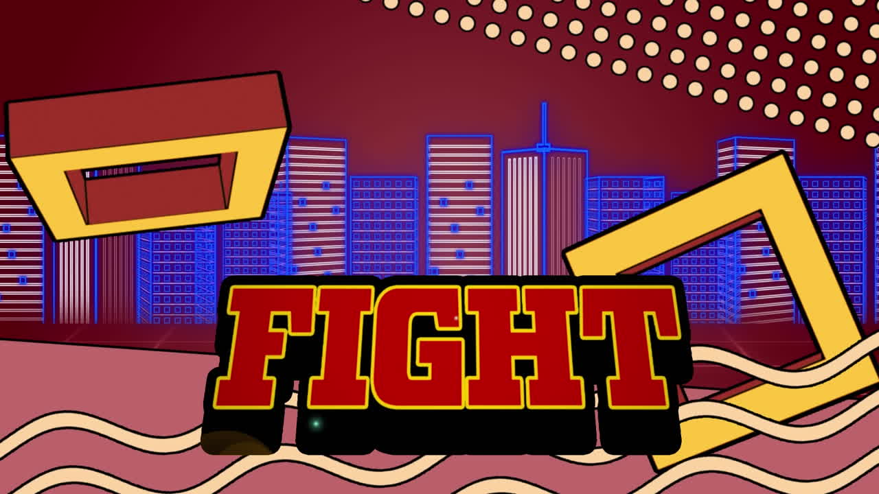 ⁇ 은 공간에 있는  ⁇ 터 시티에 대한 싸움의 애니메이션