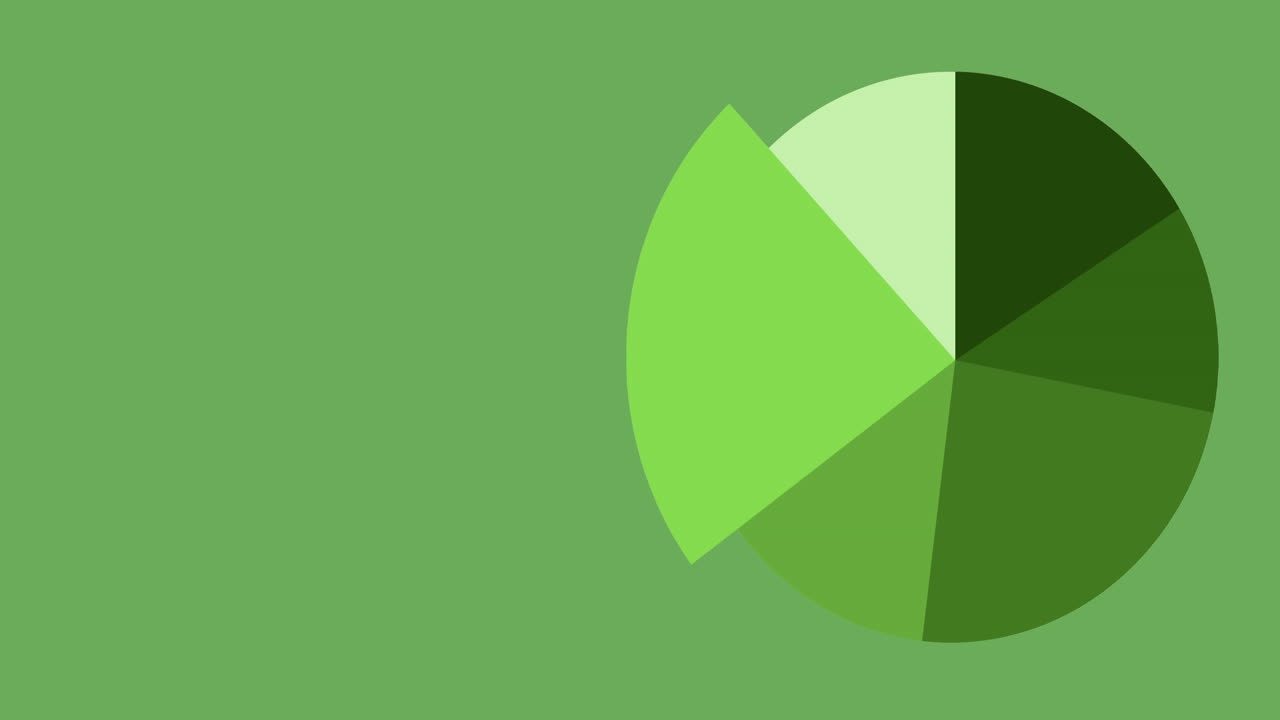 animación del gráfico de diagrama de pastel y procesamiento de datos sobre fondo verde.