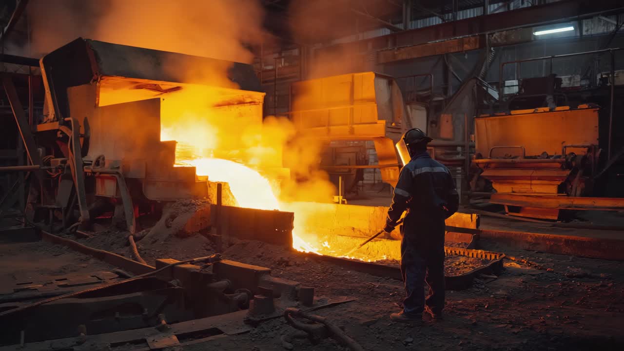 Industrial scene of molten metal production in a foundry