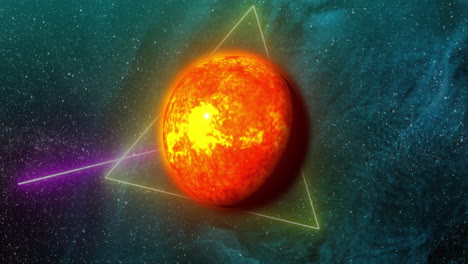 animation of colourful shapes over planet on sky with stars