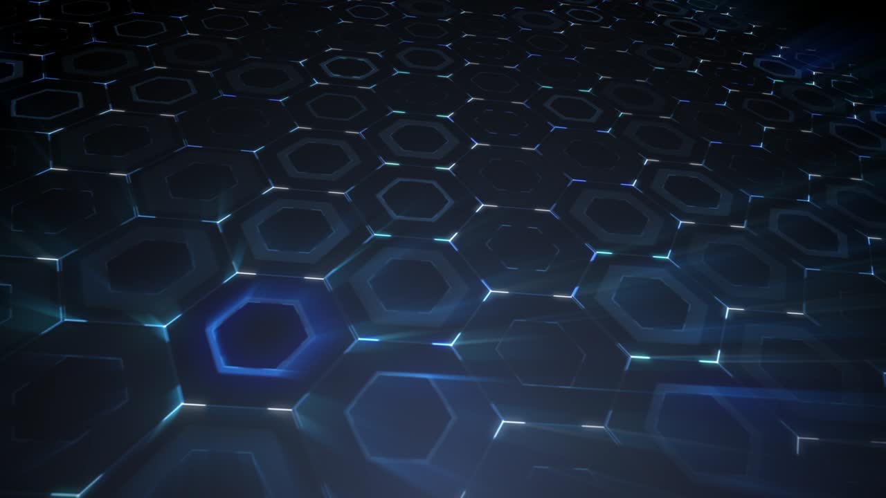superficie del ciberespacio con un patrón hexagonal. un maravilloso fondo azul con filtros de luz.