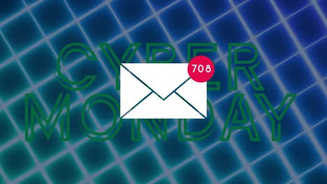 Message-icon-with-increasing-numbers-against-cyber-monday-text-and-zig-zag-light-trails