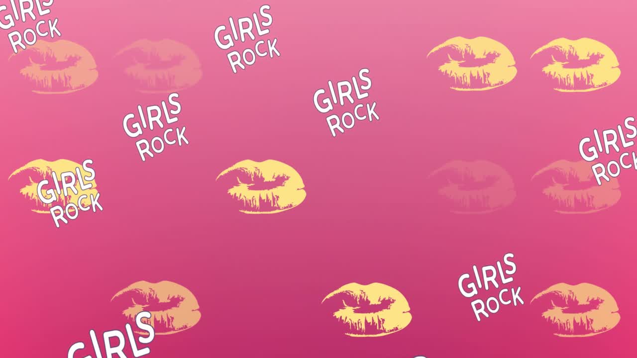 핑크색 배경에 소녀 록 텍스트의 애니메이션