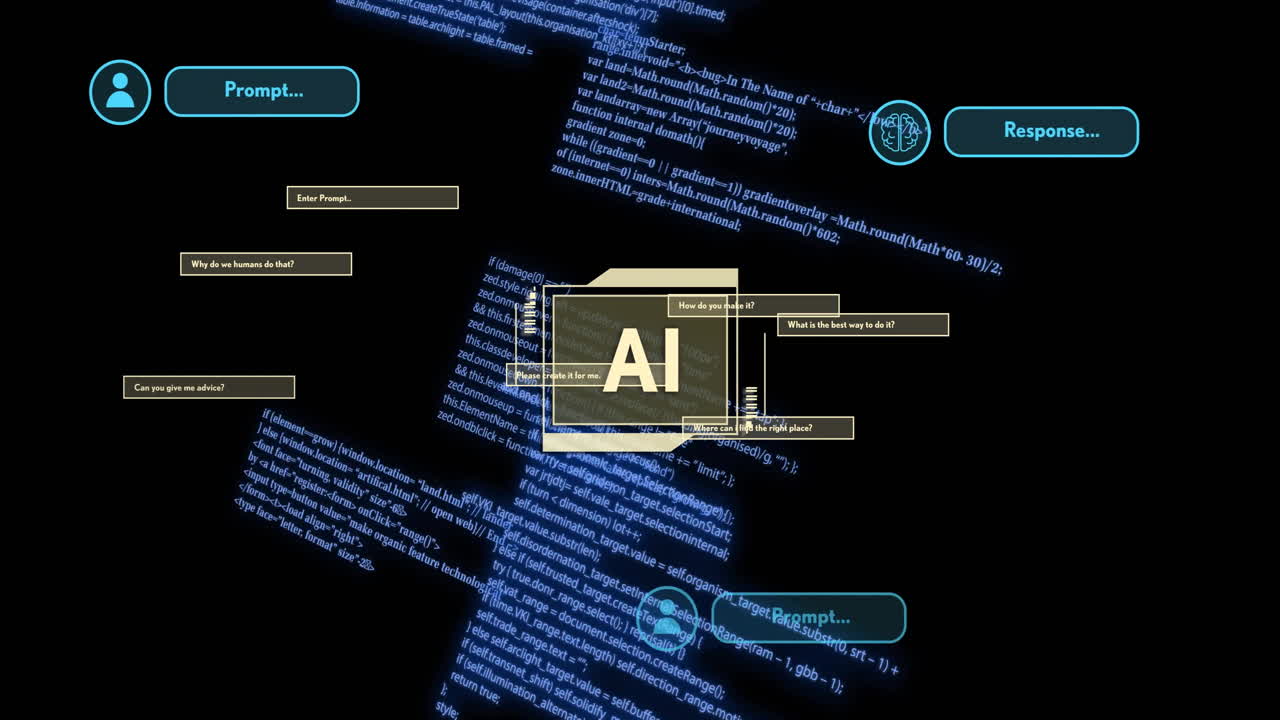 animación de un texto y procesamiento de datos digitales sobre un fondo negro