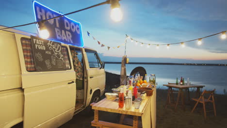 food truck on summer festival in evening