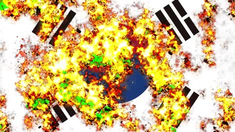 south korea flag on fire burning animation