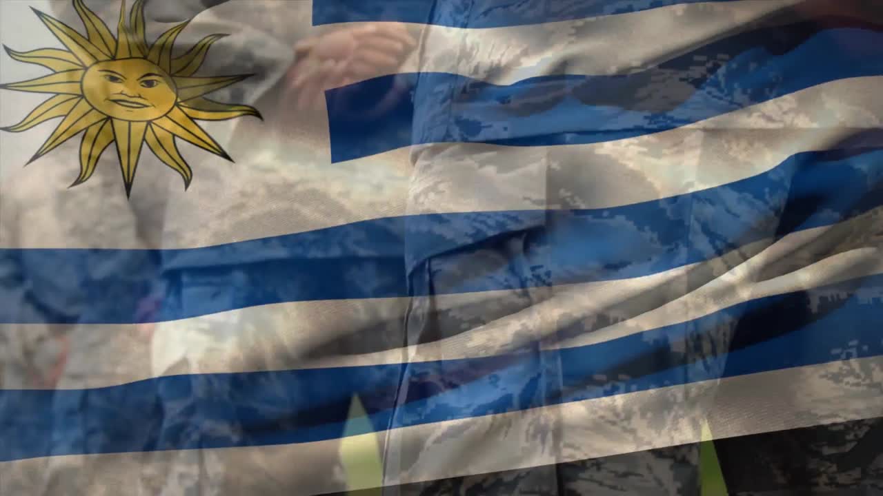 다양한 남성 군인 위에 우루과이의  ⁇ 발의 애니메이션