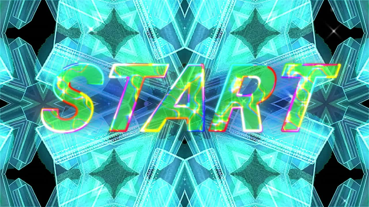 네온 패턴 배경 위의 시작 텍스트의 애니메이션