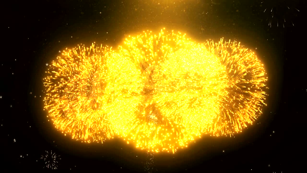 환영 카드 텍스트는 황금 불꽃놀이와 반이는 크래커, 반이는 마법 입자, 축제, 소원, 이벤트, 메시지, 휴가, 축제의 밤을 불꽃으로 나타니다.