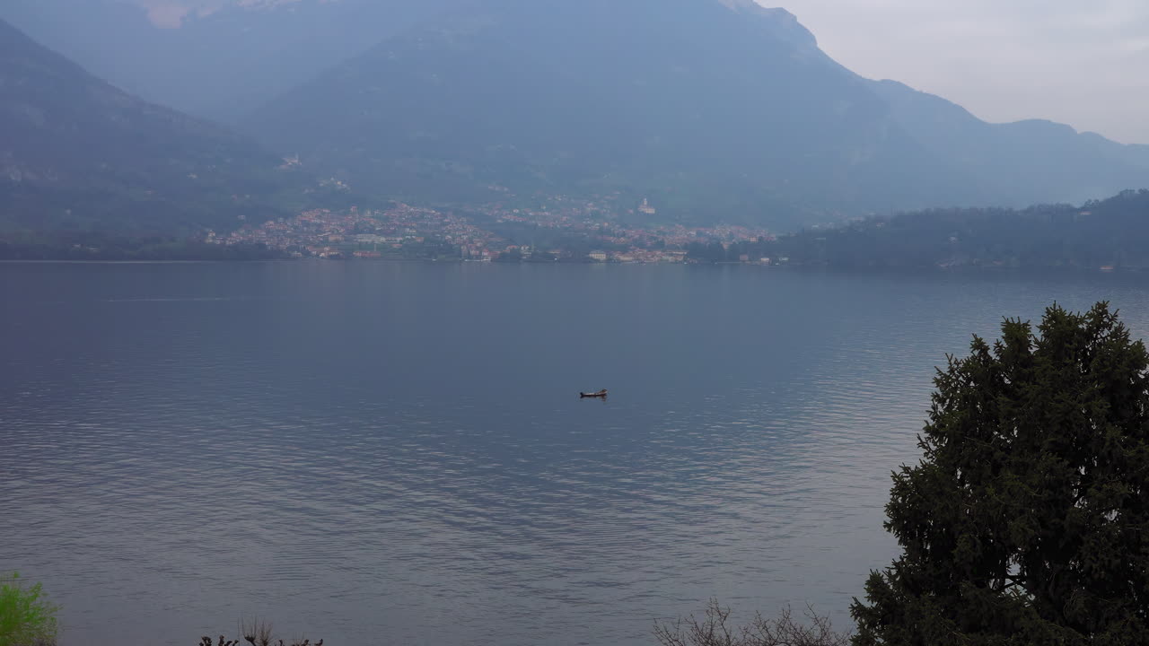 Wide angle view of Lake Como, Italy, on an overcast day
