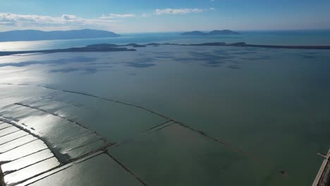 Lagoon-with-shallow-water-and-salt-factory-on-coastline-of-Adriatic-sea-in-Vlora-Albania