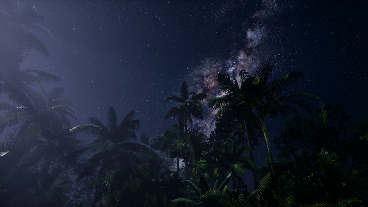 4k astro de la vía láctea sobre la selva tropical.