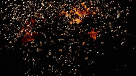 the coffee beans shoot into the air with fire below it