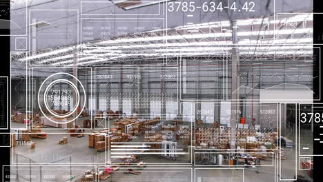 Warehouse showing digital data overlay with inventory and logistics animation