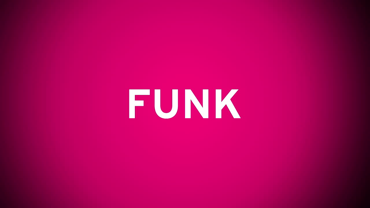 animación de funk en texto blanco sobre la silueta de la multitud animada en fondo rosa