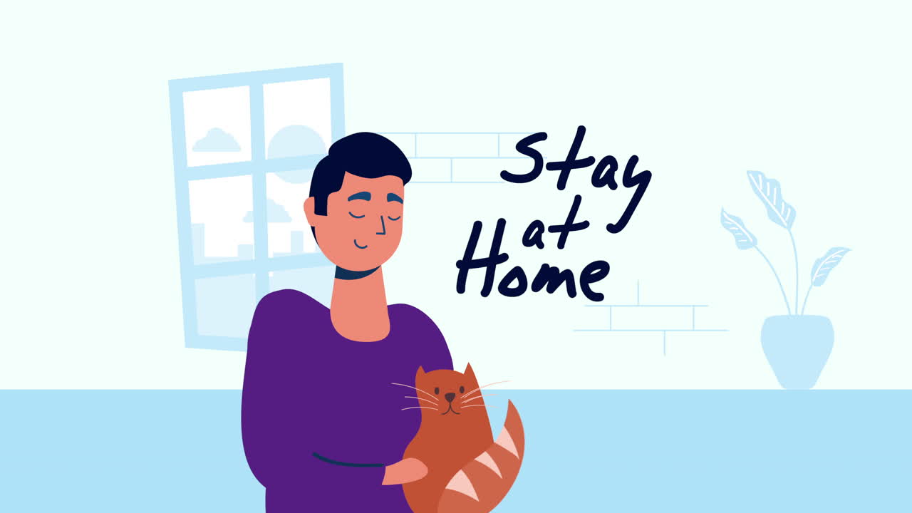 고양이와 함께 집에 있는 남자 캠페인