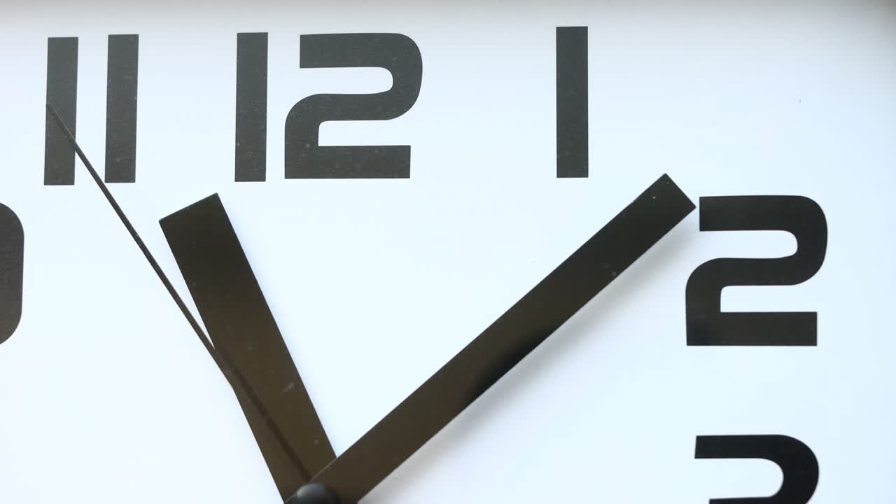 Close-up of a clock dial with ticking hands.