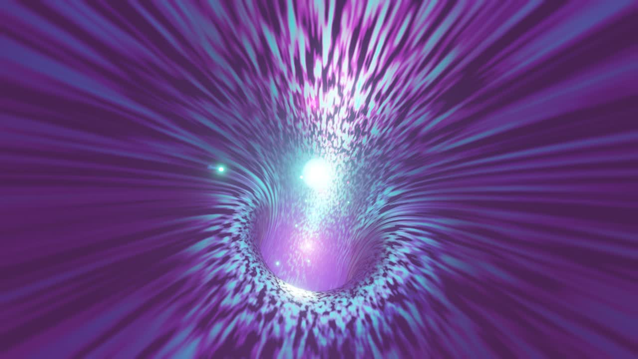 fondo de hiperespacio abstracto. velocidad de la luz, rayos de neón brillantes y estrellas en movimiento. moviéndose a través de estrellas. bucle sin costuras de 4k