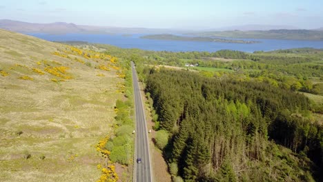Panoramic-road-to-Loch-Lomond,-Southern-Scotland