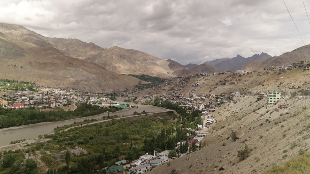 Kargyil town in Kashmir Ladakh union territory, Timelapse of changing shadow and light over textured landscape