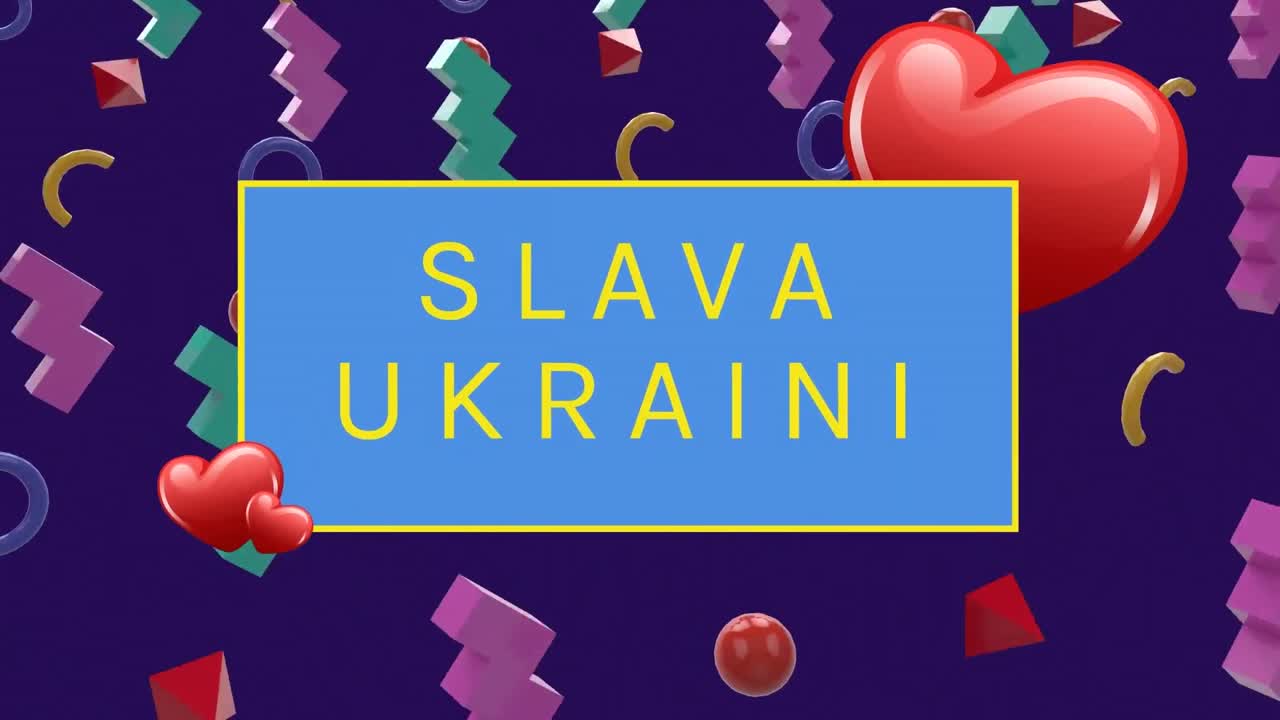 animación del texto de slava ukraini sobre formas coloridas