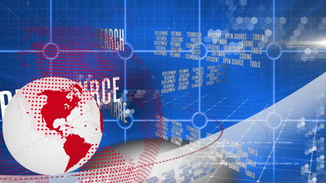 animation of globe over data processing and network of connection