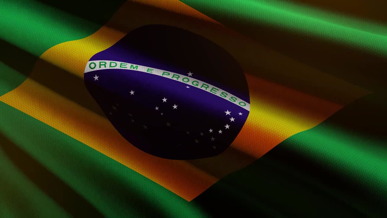 Bandera oscura de Brasil a 60FPS con textura de tela ondeando - fondo, animación en bucle continuo 3D 4K UHD
